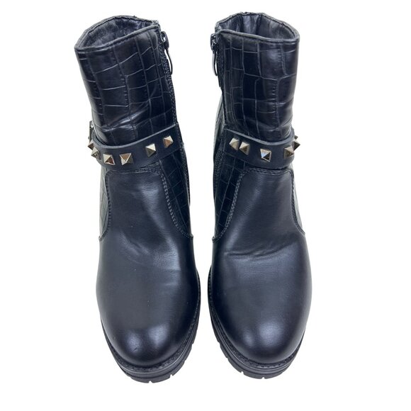 Mudd Y2K Punk Goth Grunge Alissa Chunky Black High Heel Strappy Studded Boot 9 - Picture 5 of 9